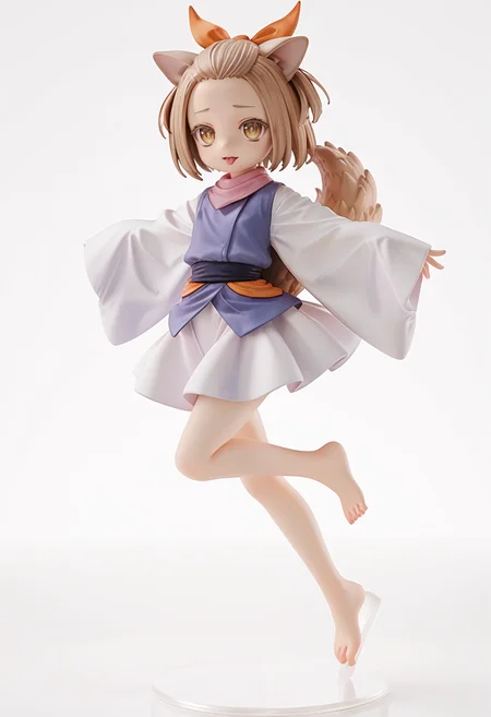 (score_9:0.9),score_8_up,score_7_up,rating_safe,anime style,(zPDXL),(zPDXL3),<lora:Ash Blossom & Joyous Spring ponyXL v1:0.71>,ash blossom & joyous spring, 1girl, solo, barefoot, 3d, tongue out, pvc figure, full body, :p, toes, outstretched arms, looking at viewer, open mouth, red hair ribbon, simple background, sleeves past wrists, white kimono