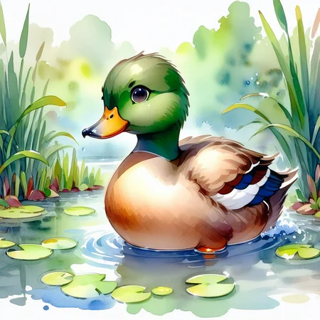 SoftWaterColors, a duck at a pond, BREAK
<lora:SoftWatercolors:1>