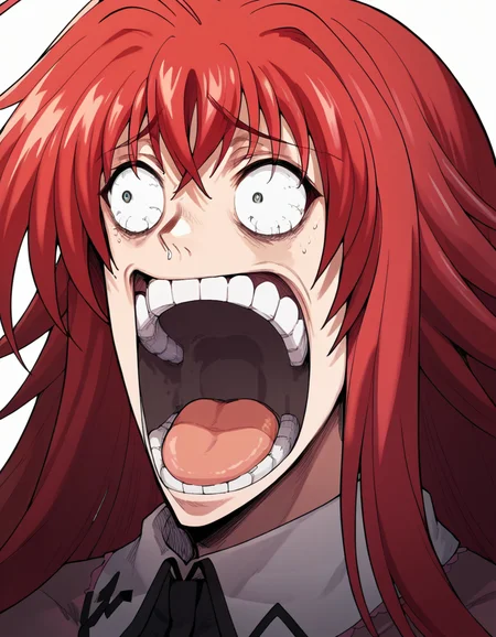 score_9, score_8_up, score_7_up, source_anime, <lora:rias-gremory-ponyxl-lora-nochekaiser:1>, rias gremory, huge ahoge, long hair, red hair, large breasts, <lora:enel-face-ponyxl-lora-nochekaiser:1> enel face, open mouth, wide-eyed, teeth, tongue,, , ,