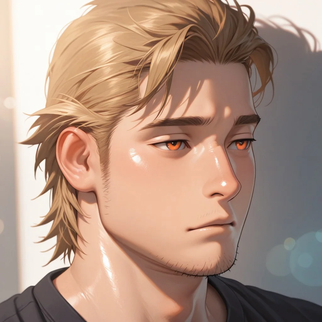 masterpiece, best quality, amazing quality, absurdres, newest, detailed background, definition so sharp, Ultra-HD, 8K cinematic, very awa, impressionate, amazing quality, highres,
solo, male focus, manly, plump, shadow, shiny skin,
ekusoushizumu, ekusou_brunette, ekusou_orange eyes, 1boy, short hair, sideburns, stubble, soft_focus, ethereal, dreamy, pastel_colors, bokeh, blurry_background, gentle_expression, serene, melancholy_beauty, subtle_glow, airy, wispy_hair, close_up, portrait