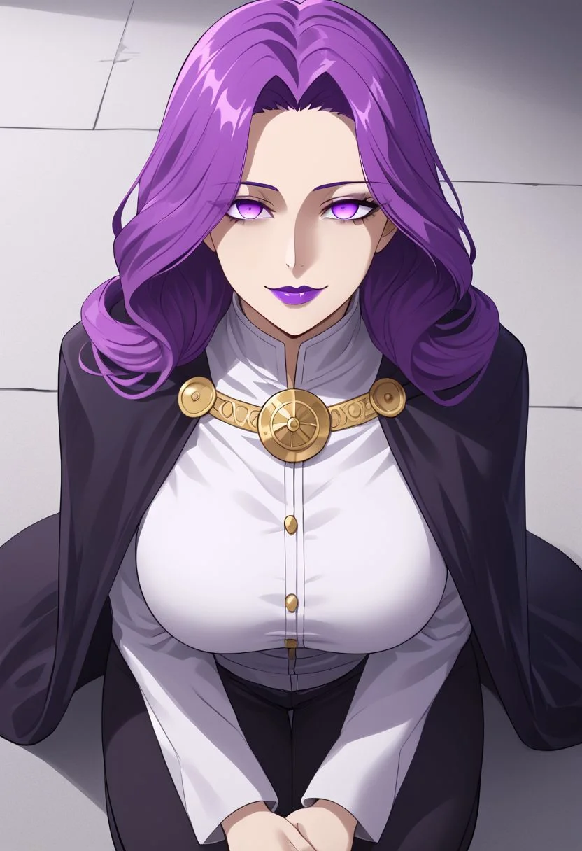 Cornelia hypnotized,
score_9, source anime, lewd, 1girl, female focus
mind control, hypnotized, mindless smile, blank eyes, no pupils, empty eyes, (spiral floating over head),
pov, kneeling, looking up at viewer, low on ground, head back,
Cornelia Li Britannia, long hair, big breasts, purple eyes, jacket, purple hair, makeup, lipstick, purple lips, cape,