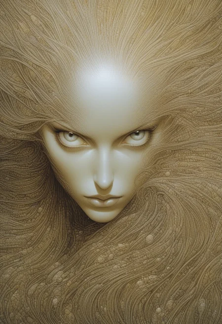 Art painting by moebius,there is a woman with long hair, naoto hattori, mark brooks and brad kunkle, style of aesthetic, comic book artwork portrait of a young woman 22yo, she has a striking light gray eyes, long eyelashes and well-defined eyebrows, catchlights, portrait masterpiece, perfect beautiful face , (light freckles:0.3) , sparkling eyes, sad expression, intimate and engaging portrait with a sense of mystery, ethereal abstractions, background is minimalist, duo-toned color graded, finely detailed, beautiful cleavage, simmetry, high budget, sharp focus, intricate fractal details, analog drawing , <lora:MoebiousXL:1>