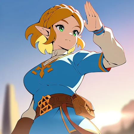 masterpiece, best quality, good quality, newest, the legend of zelda, Zelda, 1girl, solo, very aesthetic, backlighting, lens flare, (solo focus:1.2),  depth of field, cinematic,