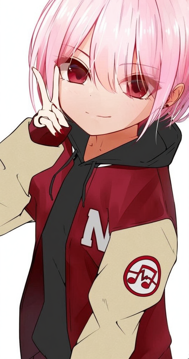 <lora:Katen:1>, KTNSTYLE, 1girl, bangs, closed mouth, drawstring, ear piercing, earrings, eyebrows visible through hair, fingernails, hair between eyes, hand up, hood, hood down, hooded jacket, hoodie, jacket, long sleeves, looking at viewer, nail polish, piercing, pink hair, pink nails, red eyes, red hoodie, red nails, simple background, sleeves past wrists, smile, solo, upper body, v, virtual youtuber, white background
