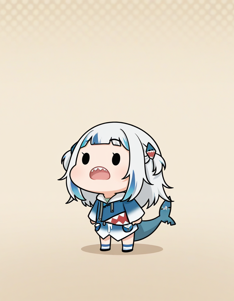 1girl, gawr gura, open mouth, solid oval eyes, chibi, looking away, "wtf"