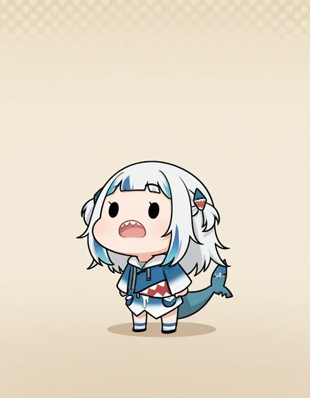 1girl, gawr gura, open mouth, solid oval eyes, chibi, looking away, "wtf"