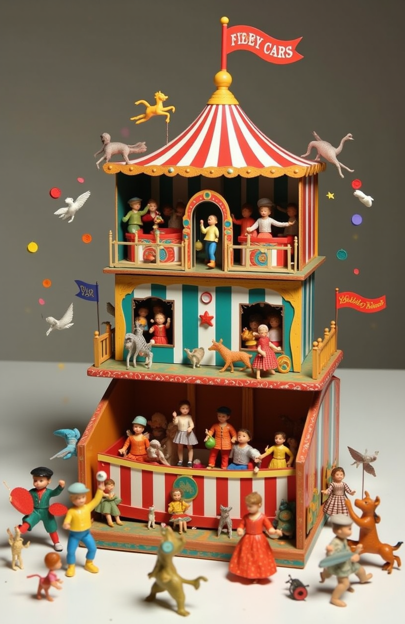 Tiny circus inside matchbox  <lora:models\Flux\PsyPop70s_Flux_LoRA:0.5>,  <lora:models\Flux\psycho_art:0.75>,