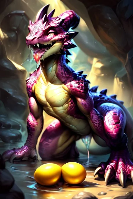 scalie, anthro, ((female)), ((kobold:1.3)), detailed pink scales, detailed dragon scales, intricate scales, (((small breasts))), detailed face, (big eyes:0.5), claws, open mouth, grin, (fangs:1.3), cute, young, (muscular), athletic, elegant, beautiful, claws, (slit pupils), bright eyes, expressive eyes, (chubby:0.4), (plump:0.4), smiling, happy,  celestial being,
(chrome:0.2), shiny skin, (crystal:0.6), (mineral fauna:0.6), light beam, reflective,
closed eyes,
all fours, butt, raised tail, presenting, glistening genitalia, oviposition, laying wet pink egg, surrounded by wet pink eggs, wet plump labia, wet crotch, wet pussy, peeing, 
(saliva:1.5), (drooling:1.5),
<lora:dragon:0.2>,
<lora:addmoredetails:0.4>,
<lora:Velociraptor_Dino:0.1>,
<lora:deathclaw:0.9>,
<lora:FurryCore:0.7>,
by darkgem, by thesecretcave, by silverfox5213, , 
noon, sunlight, 
on a beach, 
nude,
(ambient light on the body),
Ray tracing, dutch angle, concept art, highly detailed, (hi res), ((masterpiece)), ((best quality)) masterpiece, best quality, masterpiece, best quality, cinematic composition, (masterpiece, best quality, ultra realistic, 4k, (high detail:1.3), sharp focus,