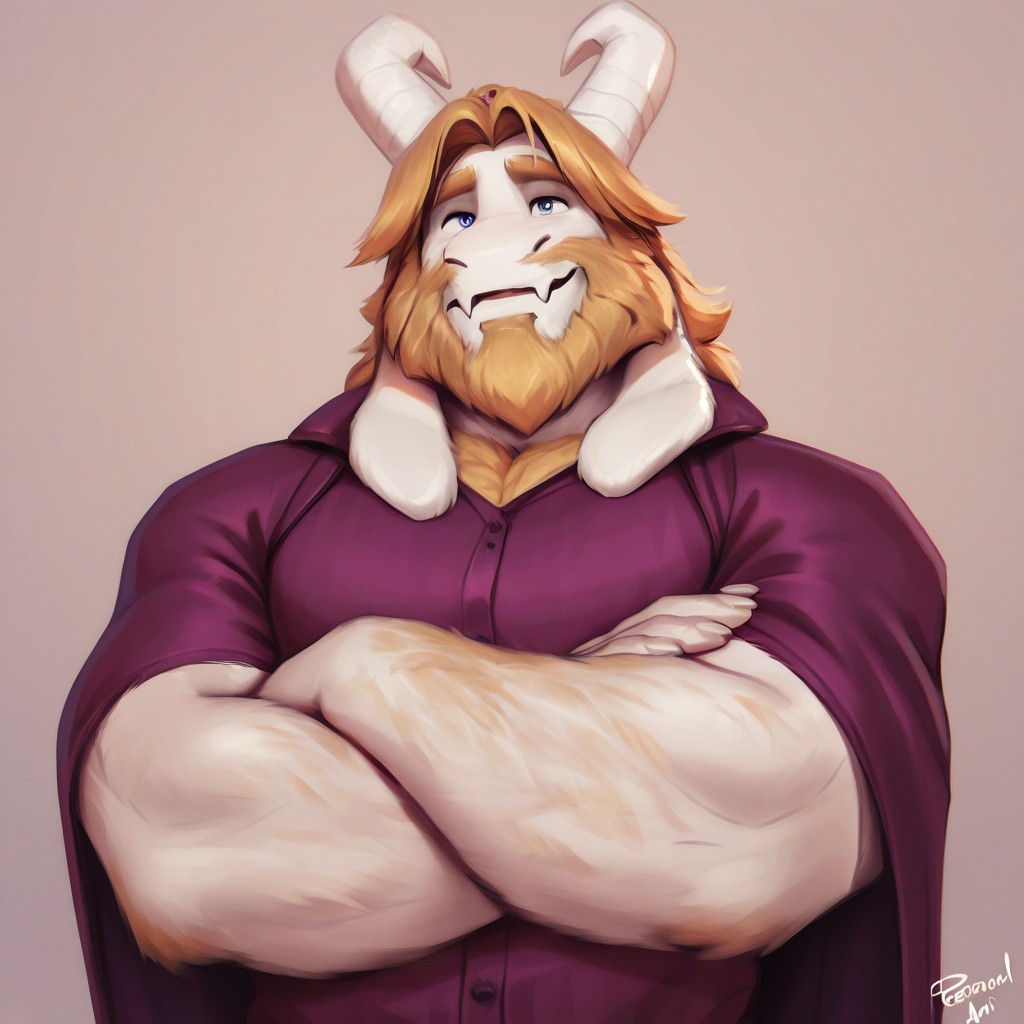 1boy, solo, Asgore Dreemurr, bara, beard, by null-ghost, by darkgem, by personalami, masterpiece, best quality, newest, absurdres, highres,