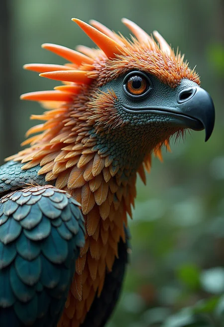 Envision a chimera, an uncanny blend of avian and reptilian features, Embodying the strange beauty of undiscovered biodiversity