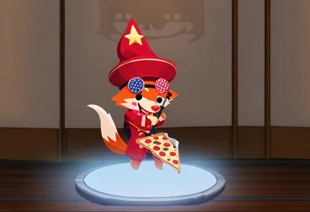 Super Animal Royale, detailxl, score_9, score_8_up, score_7_up, score_6_up, score_5_up,, detailed eyes, detailed face, detailed hands, top down full body view,  NightScapes, pizza, fox, cozy atmosphere, creative light overlay, 4k, masterpiece, (masterpiece), best quality, (4K), (cinematic lighting), highly detailed, 8K, UHD, ultra detailed, immersive picture, vivid colors, volumetric light, cinematic light, extremely detailed CG,