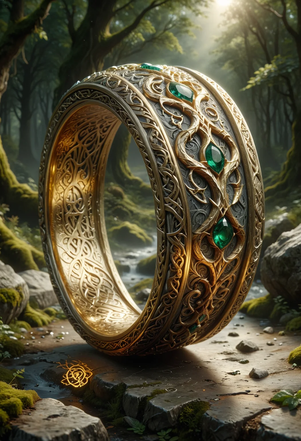 Crafted of shimmering gold, the legendary ring of power gleams with an otherworldly allure. A symbol of immense strength and ambition, it is adorned with intricate elvish runes that seem to dance in the light. This stunning depiction, whether a digital rendering or a finely detailed painting, captures every facet of its enigmatic power. The image is rich in detail, from the delicately etched patterns to the subtle shadows that create a sense of depth and mystery. A truly mesmerizing work that exudes a sense of both beauty and danger, inviting viewers to ponder the ring's fateful influence in the world of Middle-earth.
<lora:add-detail-xl:0.35> <lora:MJ52:0.18> <lora:ral-anmwrlds-sdxl:0.3> ral-anmwrlds <lora:ral-porcelain:0.4> ral-porcelain <lora:ral-cltc:0.1> ral-cltc <lora:ral-dissolve:0.25> ral-dissolve <lora:zavy-mthcl-sdxl:0.2> <lora:SDXLFaeTastic2400:0.2> <lora:WildcardX-XL-Detail-Enhancer:0.5>
