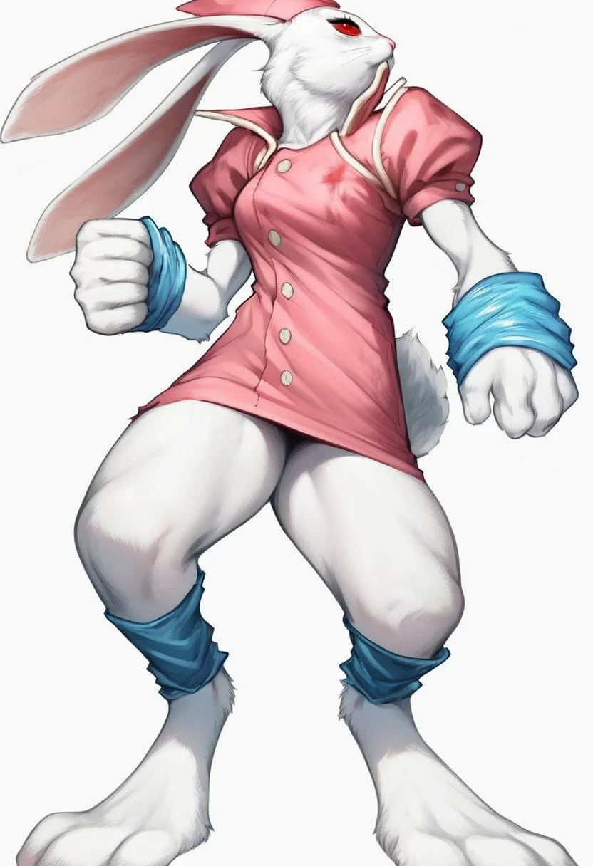 score_9,score_8,score_7,
alice_bloodyroar,
alice_bloody_roar, alice_bloodyroar, rabbit_bloody_roar, 1girl, rabbit girl, bloody_roar_2, nurse_br_2, solo, 1girl, rabbit, nurse, furry, furry female, animal ears, rabbit ears, simple background, red eyes, hat, white background, nurse cap,