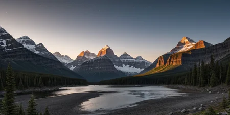 Beautiful outdoor, nature, no humans, mountain, glacier national park, dark twilight, forest, masterpiece, sharp focus, photorealistic rendering, extremely detailed