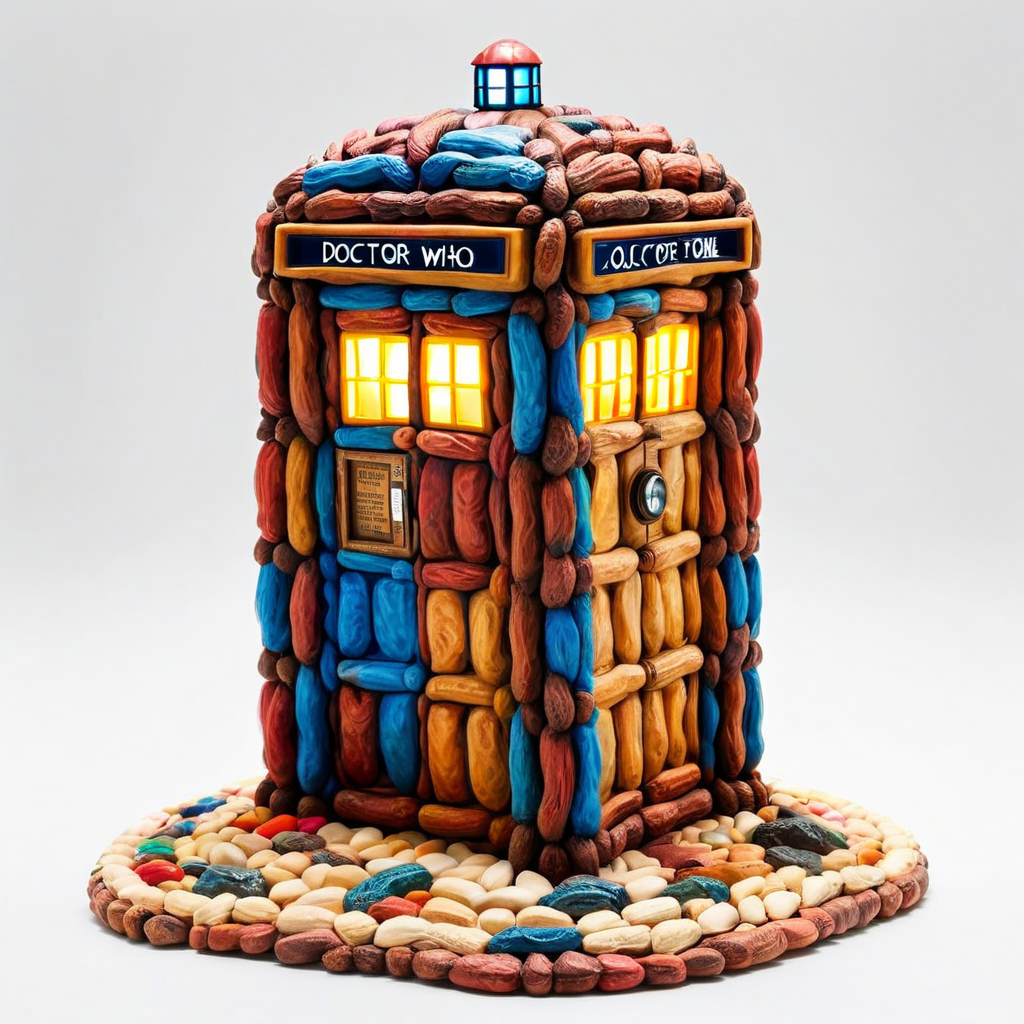pnts<lora:pnts:1.25>colossal tardis (doctor who, fictional), 
 curved rear windows, door handle lights, 
 turbocharger, quenched iron (wheel of time), multicolored,
 contrasting colors,