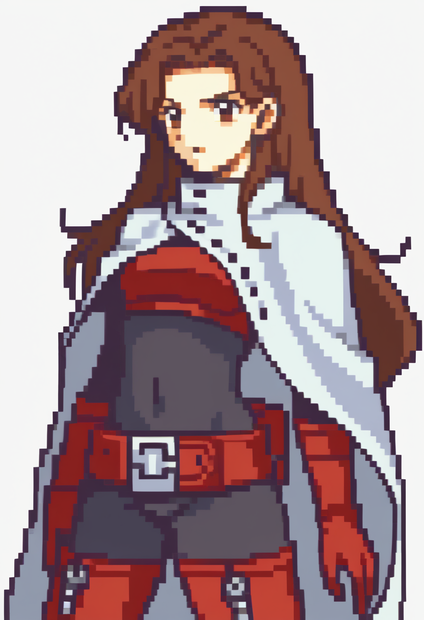 score_9, score_8_up, score_7_up, source_anime BREAK, 1girl,  solo,
<lora:zs_FEGBAPortraitsXL:1> fegbaportraits, white background, 
 <lora:zs_YukaXL:1> yukasmt, brown hair, long hair, bodysuit, white cape, belt, red thigh boots, gloves,