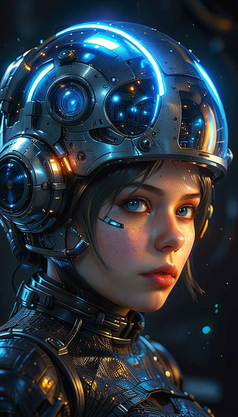 (in ARTIST style:1.4), (masterpiece:1.7), 
gorgeous 1girl, solo, Imagine a painting of 2B from "Nier: Automata," but she's wearing a space helmet, glowing blue neon, dark makeup, and is inside a spaceship. 
(masterpiece:1.8), (highest detailed:1.8), (angle:1.8), perfectly lighted, (contrast), (saturated), (((sharp focus))),
(hyperdetailed:1.3), (intricate details:1.2), (Refined details:1.3), (best quality:1.5), highly detailed textures, vibrant colors,
(ultra sharp focus:1.8), (detailed skin:1.8), (detailed :1.8), (thin lines:1.8), (best quality:1.8),
<lora:Apparatus_-_Traction_City_Walkers_Vehicles:0.8>, <lora:add-detail-xl:2> (ultra sharp focus:1.8), (detailed skin:1.8), (thin lines:1.8), (best quality:1.8), <lora:glowneon_xl_v1:0.8>