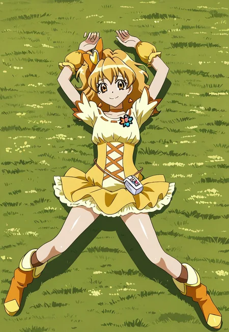 safe_pos, detailed background, shiny skin, posing,
<lora:curepine.pony:1>,
curepine, wide hips,
high quality, solo, lying, on back, arms up, spread arms, spread legs, closed mouth, on grass, full body, looking at viewer, smile, best quality