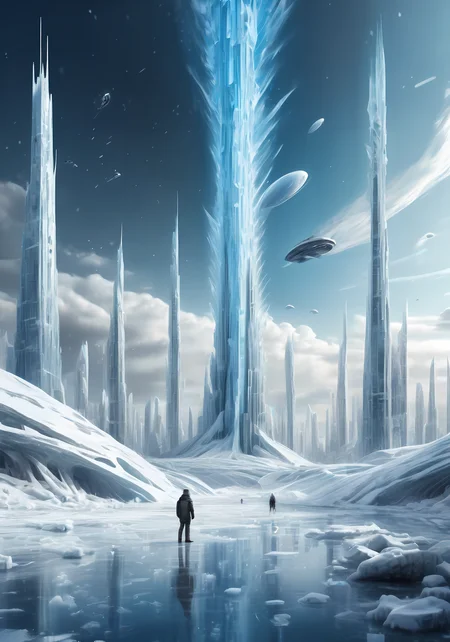 (Masterpiece, high quality, best quality, official art, beauty and aesthetics:1.2),(ultra-high precision detail),8k,<lora:ç§å¹»-éªåé»çº¢sdxl:0.5>,ice,snow,future architecture in china,huge artificial urban structure stuck in ice,exquisite,metal crystal,photon force field,planet background,falling fighter,in winter,meteor shower,