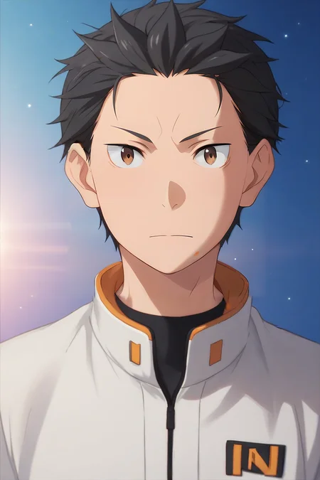 score_9, score_8_up, score_7_up, source_anime, (realistic:0.6), looking at viewer, upper body, depth of field, 1boy, solo, male focus, <lora:subaru_natsuki_pony:0.74>, subaru_natsuki, black hair, brown eyes, short hair, , space opera, , <lora:sdxl_lightning_8step_lora:1>