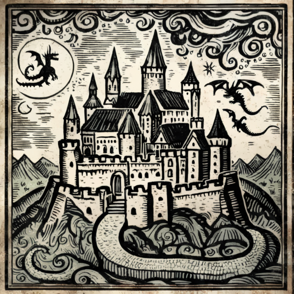 obscurae dragon and castle, very detailed <lora:obscurae:1>