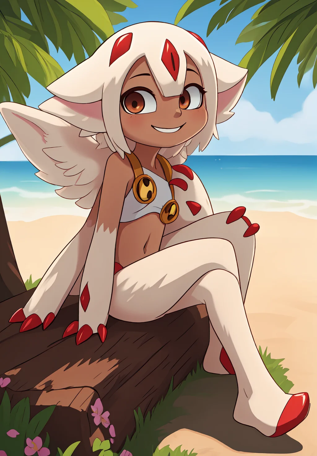 <lora:faputav2:0.8>, faputa, 1girl, solo, sitting, sunbathing, smirk,