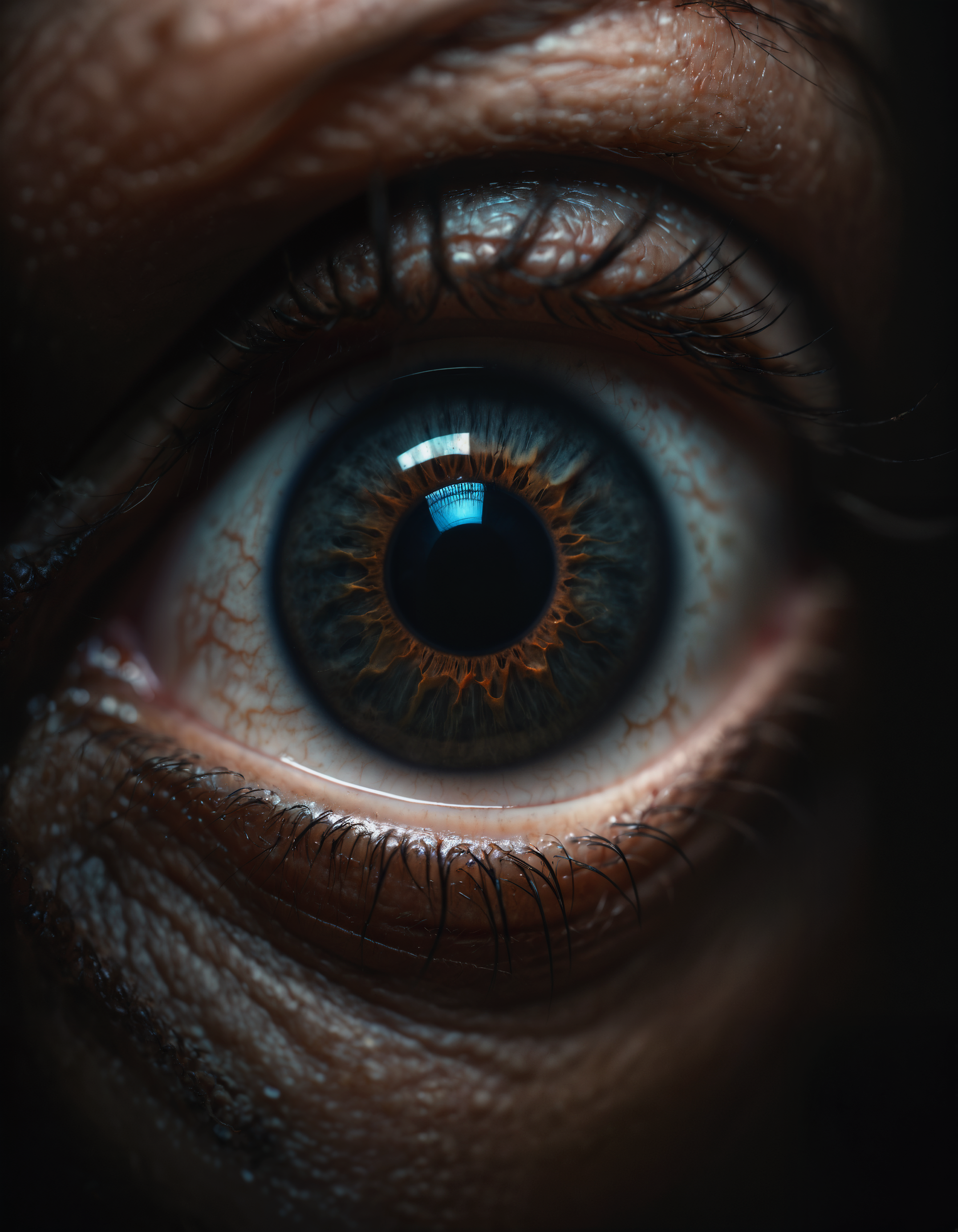 dark macro photo of an eye, 35mm cinematic, atmospheric lighting, 