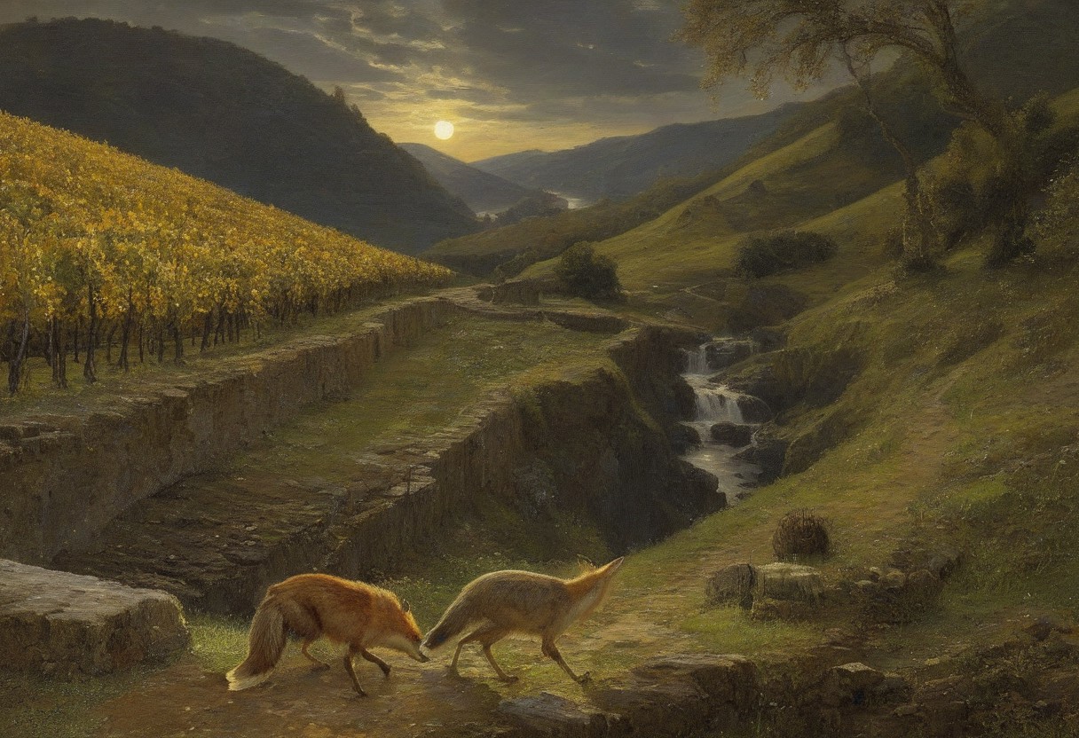 Claude Lorrain (golden hour), Vineyard on steep slate slopes, fox tracks in mud, clapper bridge over stream,grey heron stalking.,Art painting by Gustav Klimt and Takashi Murakami and Kay Sage, ,,
artstation trending, macro lens, volumetric light,
<lora:Illustration_Insanity:0.3>,
<lora:dreamshaperXL10_lora:0.7>,
<lora:extremely_detailed:0.3> extremely detailed,
<lora:DetailMaximizer:0.3>,, Surrealism art style, dreamlike and irrational imagery, explores the unconscious mind, juxtaposition of unlikely elements, challenges reality and logic