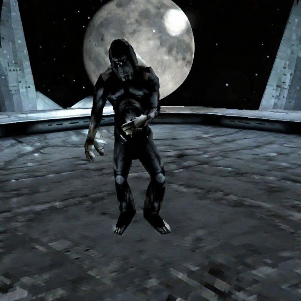 bigfoot, wearing all black rick owens outfit, under a 3d moon, ps2 graphics, unreal,