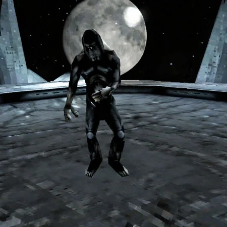 bigfoot, wearing all black rick owens outfit, under a 3d moon, ps2 graphics, unreal,