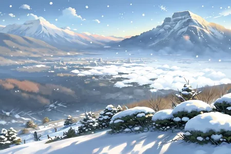, qood quality , ,perfect quality , master quality , anime landscape, , buildings , , isekai , mountains , snow storm