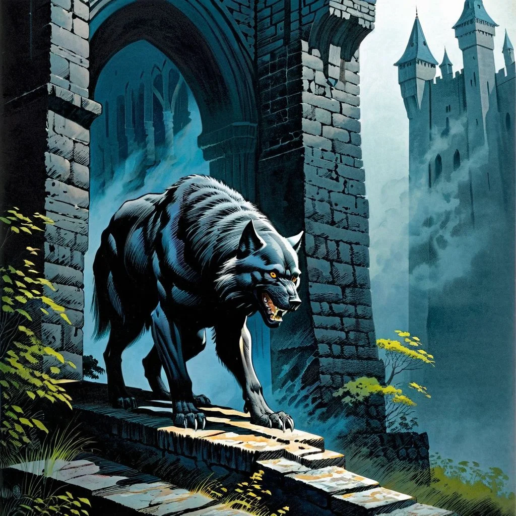 color illustration in (berniewrightson:1.5) style, extremely detailed, masterpiece, tenebrism, high contrast,
Wolf,
Mist-enshrouded castle ruins
<lora:BernieWrightson_Style_XL_V4.1:0.7>