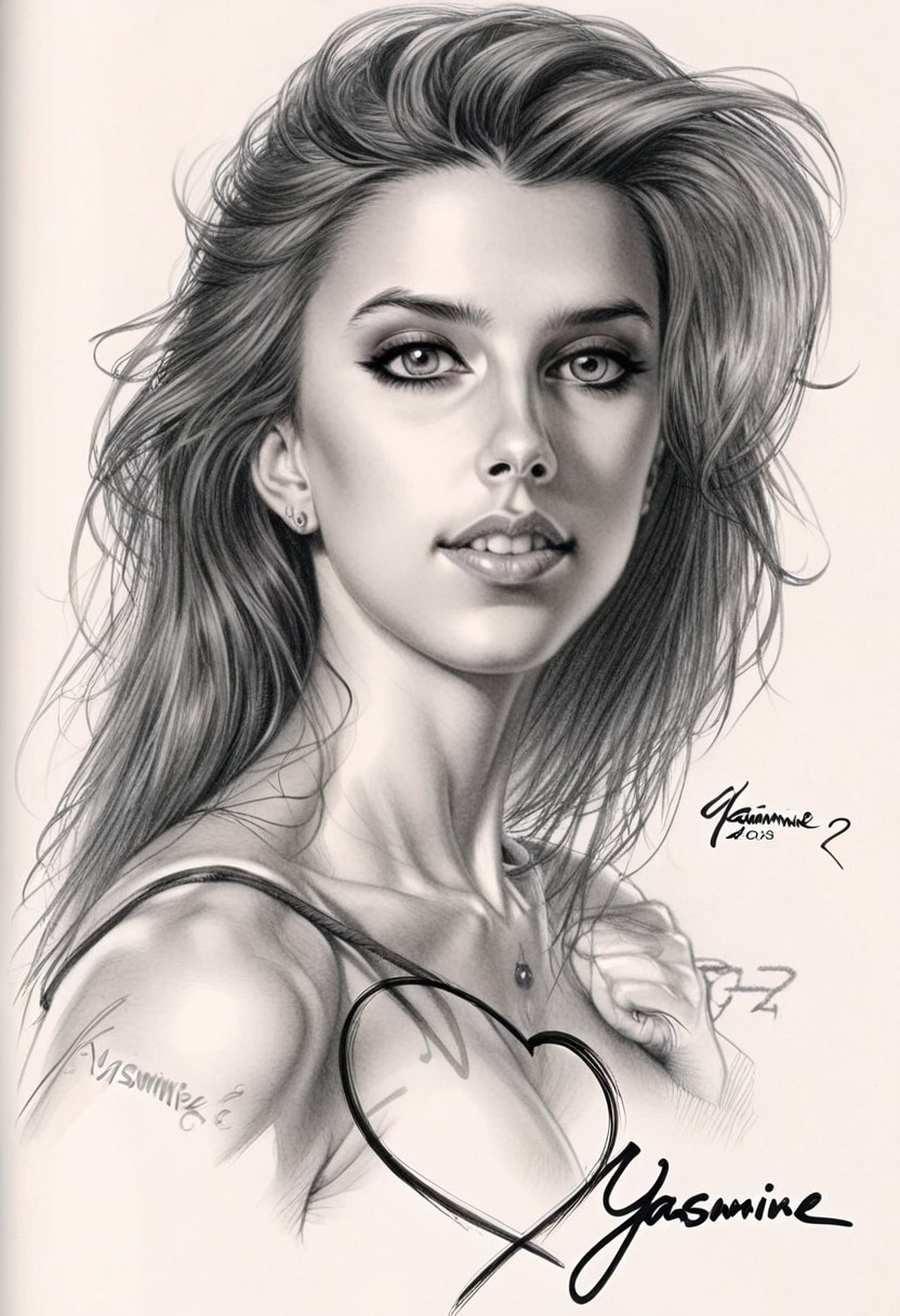 Sketch from busty beauty Y4SM1N3, signed portrait