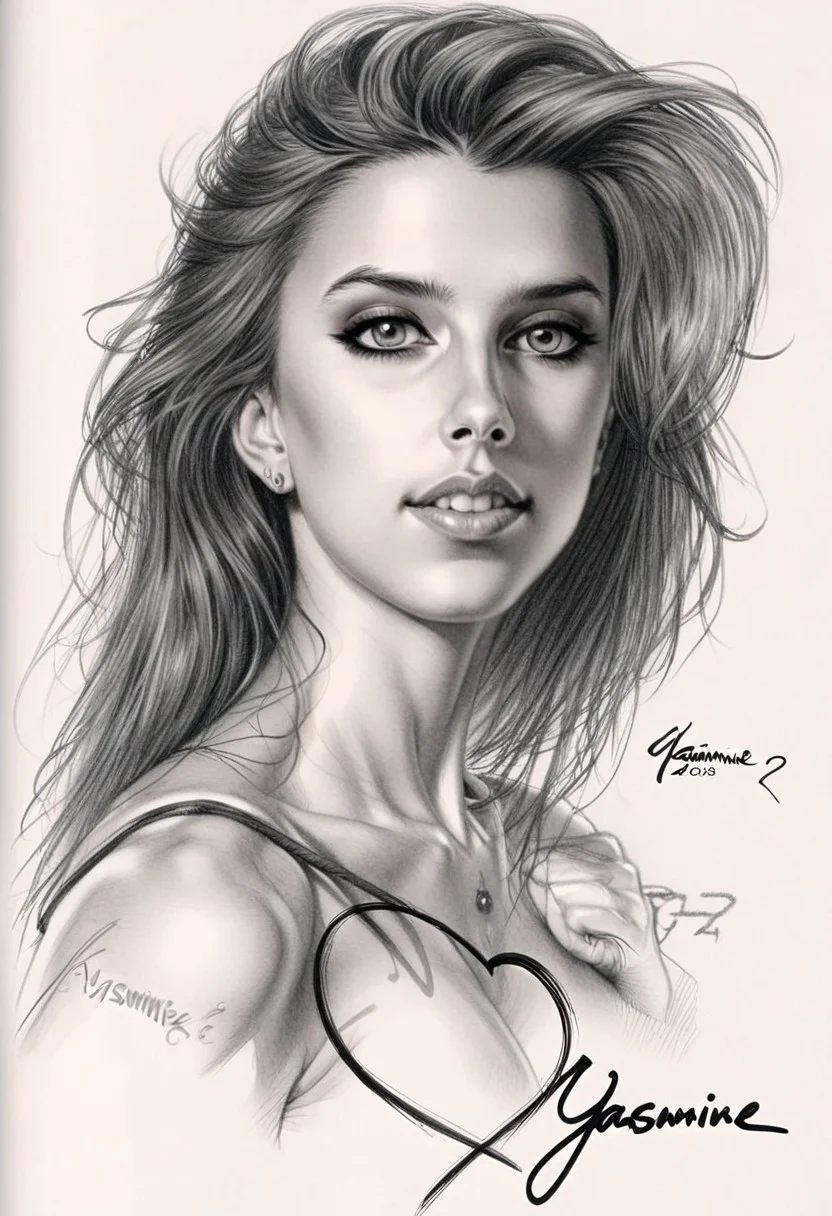 Sketch from busty beauty Y4SM1N3, signed portrait