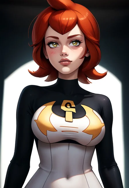 score_9, score_8_up, score_7_up, score_6_up, PRSNL_3_1, uncensored, pupils black dots, lips,
upper body, best quality, masterpiece, 4k, realistic, warm light,
mars \(pokemon\), bodysuit