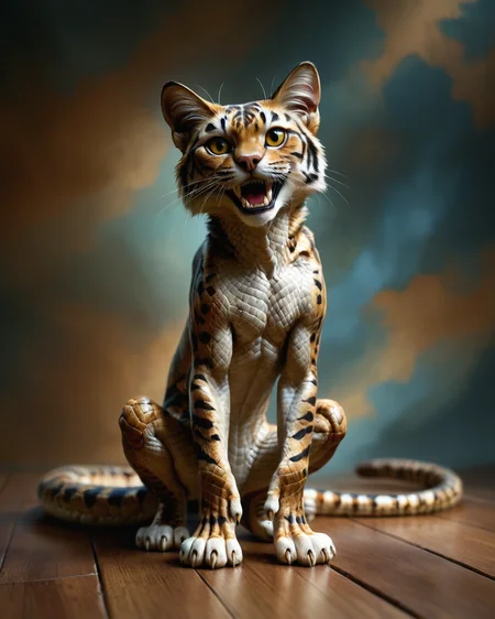 score_9, score_8_up, score_7_up, intricate details, rating_safe,
<lora:SnakeSkinStyle:0.7>,
1boy(solo,
sabretooth cat with Jed-snkskn, snakeskin,
full body, looking at the viewer, solo, happy), detailed background, depth of field, subsurface scattering,
<lora:ral-chrosc-clr:0.5>, ral-chrosc-clr,
<lora:xl_more_art-full_v1:0.3>,
<lora:add-detail-xl:0.3>