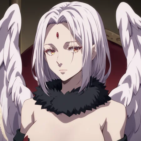 <lora:SlimesFrey:1>, score_9, score_8_up, score_7_up, slimes_frey, woman, large breasts, white wings, portrait, high mountain view background