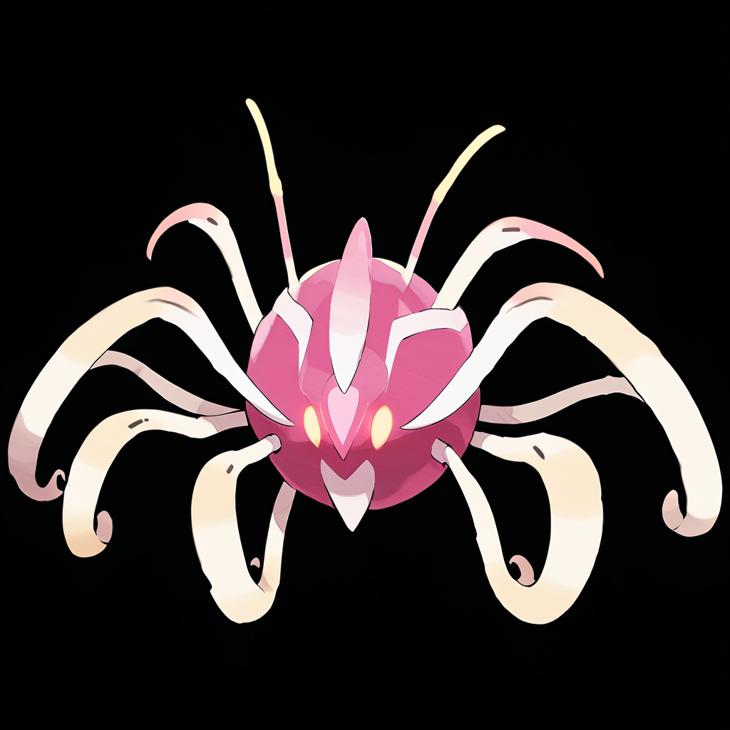 <lora:pokemon_pony_xl:1>, watercolor creature art like pokemon, Type: Ghost, Type: Ground, Egg Group: Grass, is a pokemon creature that The monster's joints are encased in Magenta bony protrusions that provide protection and enhance its physical attacks,Its veins pulse with a Pink glow visible through its translucent skin a network of life energy,The creature's whiskers are prehensile and sensitive to the slightest changes in air or water pressure,It has a Silver streak that pulses along its body with each heartbeat a visual rhythm of its Grass life force,The monster's gaze can penetrate illusions revealing the true yellow (orange:0.8) essence of whatever it beholds score_9, score_8_up, score_7_up, score_6_up, score_5_up, score_4_up.  Simple black background, (Masterpiece:1.3) (best quality:1.2) (high quality:1.1)