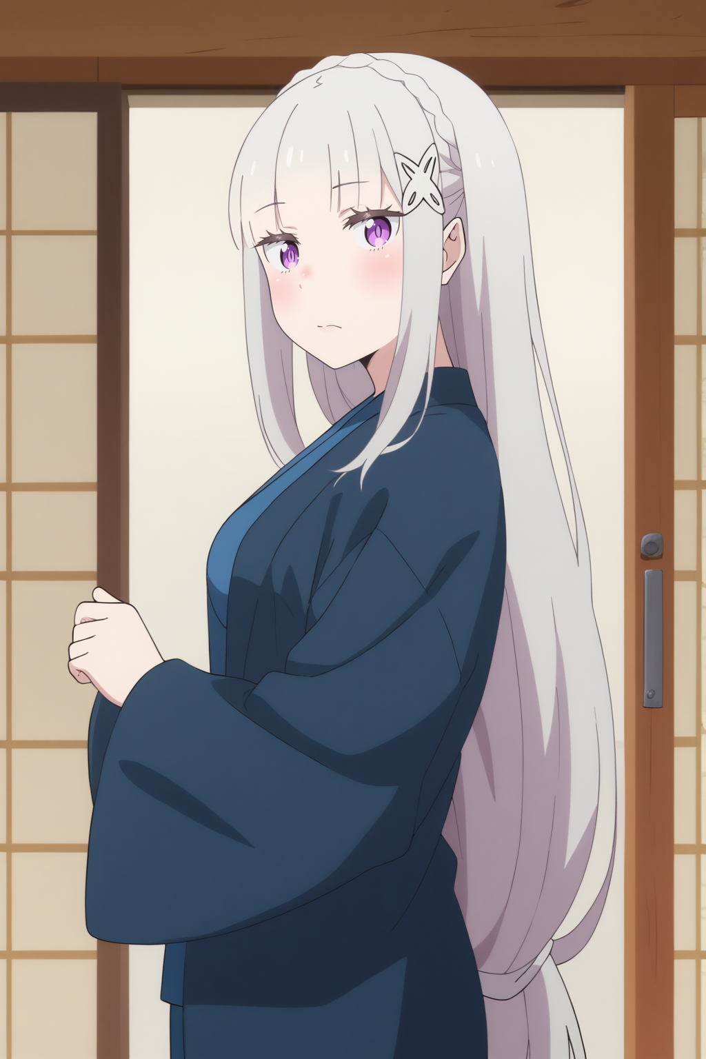 flat colors, score_8_up,  Emilia_season3, yukata  <lora:COMMISSION_REZero-Emilia_season3-PDXL:0.8>