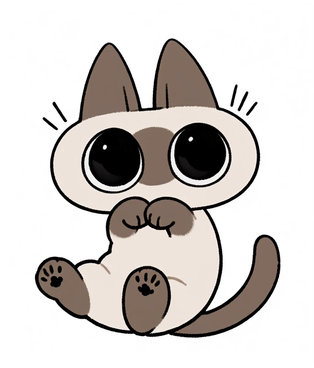 Score_9,score_8_up,score_7_up,solo,black eyes,siamese cat,big eyes,cat_tail,claws,cuteg,cartoon,<lora:Role_Siamese_cat_v2:0.8>,<lora:Style_Expressive_H_v1:0.8>,white background,