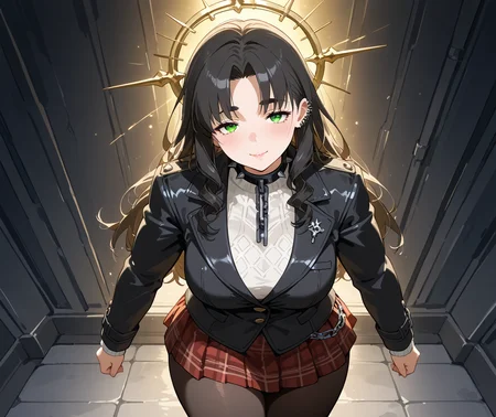 PonyScores7, source_anime, ah1, IllustriousQual, <lora:natsumi_style:0.5>, <lora:by_usakun-pony:0.4> by usakun, <lora:Akina_Bbw_Style_-_PonyXL:0.2> AkinBw
BREAK 1girl, mature female, (round face:1.2), (thick eyebrows:1.3), (curvy), round-chin, caucasian, (plump face), <lora:Round_face:0.2>, <lora:ETO_OCPonyXL:0.5> eto_oc, skindentation, (plump), thick thighs, wide hips, busty, voluptuous, lips, <lora:venus body PonyXL:0.4>, <lora:shinyskin2:0.2> glistening skin
BREAK (curly hair), long hair, (black hair:1.4), (parted hair:1.7), messy hair, kinky curls, <lora:hairdetailpxl:0.2> hairdetailpxl
BREAK (brown and green eyes), (brown_flecked_irises), (green_flecked_irises), (colorful eyes), (multicolored eyes), (downturned eyes:1.4), <lora:expressive eyes:0.5> expressive eyes, <lora:eyedetailpxl:0.2> eyedetailpxl, <lora:Eyes_High_Definition:0.3> EyesHD
BREAK fingersmile, <lora:Expressive_H:0.2> Expressiveh, <lora:Emotional_Anime_Expressions_PonyXL_Concept:0.2> emotional, <lora:Best_Facial_Expression_LoRA_PONY:0.2>, <lora:expresionesv3Rank128:0.2> expresiones, <lora:Detailed expressive EXEV style -XL Pony V1.0:0.2> FaceDetail
BREAK ((A shimmering, golden aura enveloped the man, radiating warmth, as she healed a fractured arm in seconds, the bone knitting itself back together with a soft, white light))
BREAK snow Punk Rock, Black leather jacket with red and silver studs, torn white band tee, ripped red tartan mini skirt, black fishnet tights, black combat boots with chain details, spiked choker, bold black eyeliner, electric blue mohawk, and piercings
BREAK (((An extraterrestrial library contains forbidden knowledge, tempting seekers with unimaginable power)))
BREAK <lora:xl_more_art-full_v1:0.2>, <lora:aesthetic_anime_v1s:0.2>, <lora:EpicF4nta5yXL:0.2>, <lora:detailxl:0.2> detailxl, <lora:Fant5yP0ny:0.2>, best quality, amazing quality, best aesthetic, absurdres, illustration, Volumetric_Lighting, ultra-detailed, very aesthetic, intricate details, 8k, masterpiece, best_quality
BREAK (zoom_out:1.8), (Tilt Shot)
BREAK Stable_Yogis_PDXL_Positives, AS-Adult, <lora:Complicated fantasy portrait - XL Pony V2.0:0.3>, bad-hands-5, <lora:HDA_Detailer:0.5>, HDA_FatGirlXL,