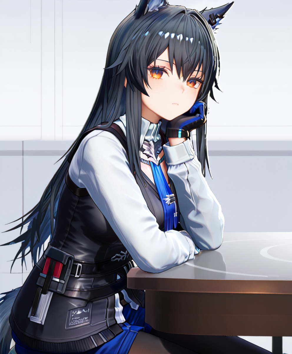 <lora:endfieldstyleV2:0.85>,endfieldstyle,3D,<lora:Texas_Arknights:1>,Texas,long hair,black hair,wolf ear,s wolf tail,orange eyes,omertosa,texas the omertosa \(arknights\),white background, omt pantyhose, (masterpiece:1.2), best quality, highres,extremely detailed CG,perfect lighting,8k wallpaper,anime, comic, game CG,<lora:hand 5.5:1>,