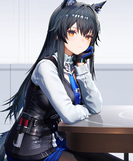 <lora:endfieldstyleV2:0.85>,endfieldstyle,3D,<lora:Texas_Arknights:1>,Texas,long hair,black hair,wolf ear,s wolf tail,orange eyes,omertosa,texas the omertosa \(arknights\),white background, omt pantyhose, (masterpiece:1.2), best quality, highres,extremely detailed CG,perfect lighting,8k wallpaper,anime, comic, game CG,<lora:hand 5.5:1>,