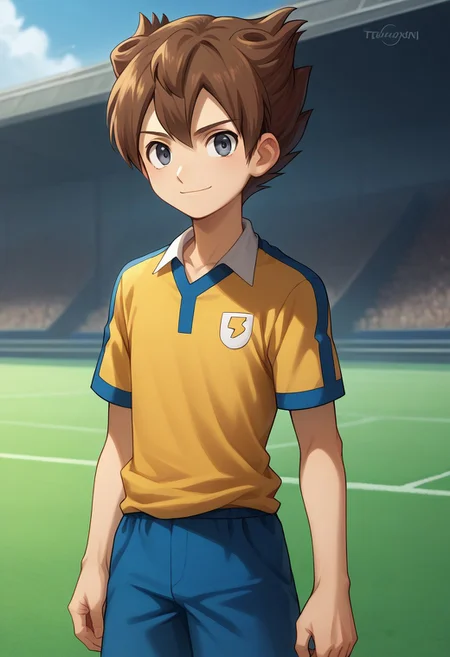 score_9, score_8_up, score_7_up, source_anime, highly detailed, 
tenma, 1boy, male focus, solo, brown hair, grey eyes, sportwear, soccer uniform, raimon soccer uniform, raimon, smile,
outdoor,