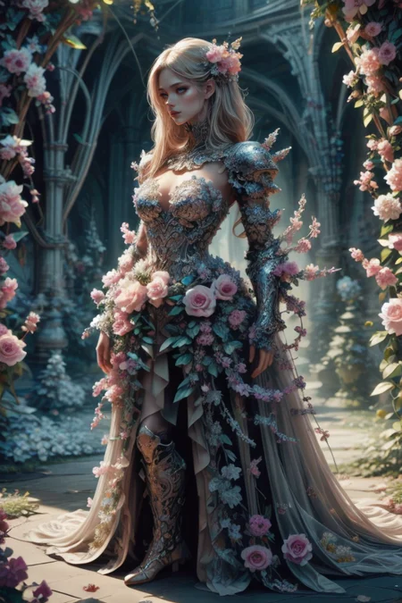 ethereal fantasy concept art of <lora:Concept_-_Hella-sthetic_v2:0.6>,(fullbody:1.2),(pureerosface_v1,ulzzang-6500-v1.1:0.25),<lora:majicMIX_리ì¼_麦æ©åå®:0.25>,<lora:Face_-_MengX_v4:0.25>,blonde hair,blue eyes,crusader,female knight,(intricate armor:1.3),white rose,<lora:Flowering_slider:0.5>,<lora:FlowersFashion:0.7>,flowersfashion,armor made of white rose,, intricate, elegant, highly detailed, symmetry, magical atmosphere, sharp focus, majestic, very coherent, radiant, advanced, cinematic, artistic, fine detail, winning, beautiful, stunning, dramatic light, designed, rich deep colors, perfect professional background, ambient, tailored set composition . magnificent, celestial, ethereal, painterly, epic, majestic, magical, fantasy art, cover art, dreamy