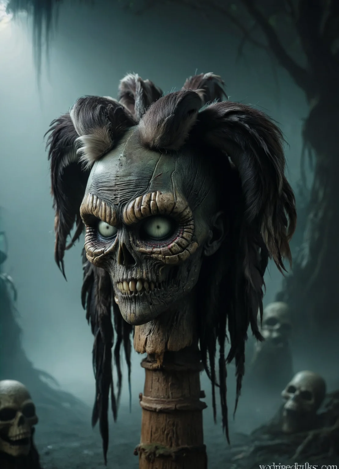 DonMV00d00XL voodoo homunculus, a amorphous stony siren snakelike Hydra, carapace skin, mane, crested head, feathered tails, <lora:DonMV00d00XL:0.9>