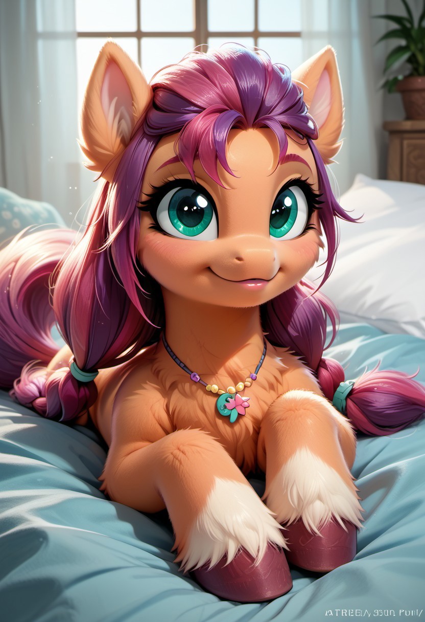 score_9, score_8_up, score_7_up,MegaFluffyPony, furry, fluffy, egirl sunny starscout (mlp) 5.5 extremely detailed), cute, very fuzzy, Copyright
friendship is magic  hasbro my little pony
Character                                                              
General necklace BREAk: detailed (feral pony:1.3) cr0tchb00bs bedroom laying on bed
