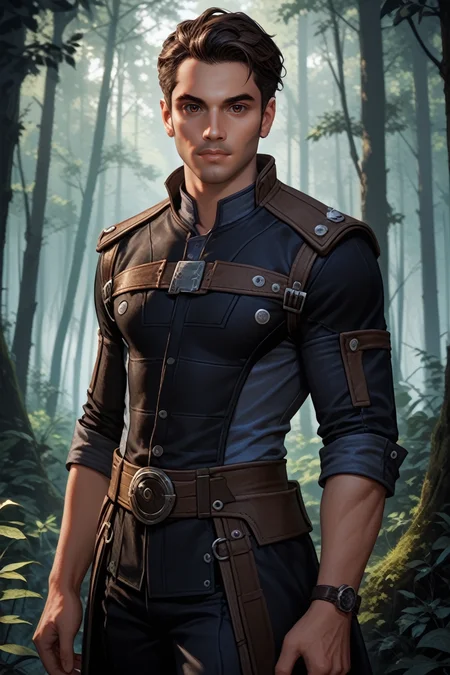 score_9, score_8_up, score_7_up,
<lora:MEKaidan:0.8>
MEKaidan, 1boy, brown hair, brown eyes, looking at viewer, standing in a Dark forest with moonlight filtering through, mysterious and serene