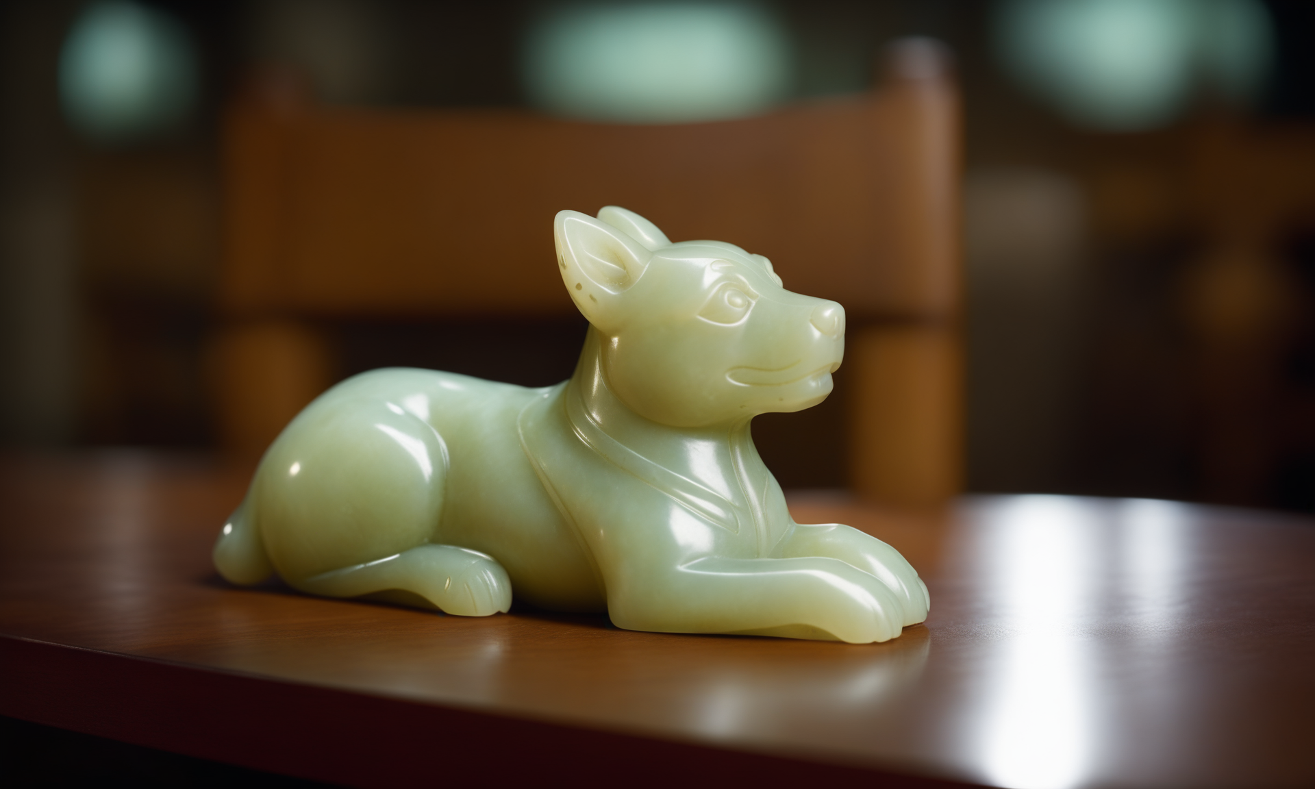 cinematic film still <lora:jadecarvingcd_xl-000007:0.8>,a statue of a dog made of (jadecarvingcd_xl,jade carving,translucent) on floor,no humans,long-focus,indoors,chinese zodiac,wooden table,cutie,cute,still life,animal statue,front view,facing viewer,looking at viewer . shallow depth of field, vignette, highly detailed, high budget, bokeh, cinemascope, moody, epic, gorgeous, film grain, grainy, 8K, HDR, UHD, masterpiece, best quality, highly detailed, high resolution, finely detail, extremely detailed, ultra detailed, wallpaper
