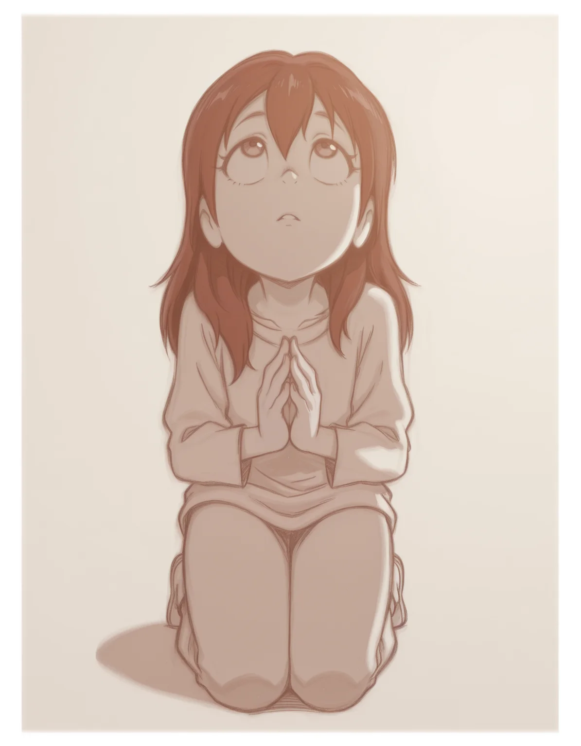 masterpiece, best quality, simple background, white border, 1girl, solo, <lora:anatomy_helper:0.8>
<lora:BranSant:0.9> bransant, traditional media, graphite \(medium\), limited palette,
kneeling, hands together, looking up, eye visible, detailed hands, full body, serene expression, soft lighting, matsuoka gou, free!